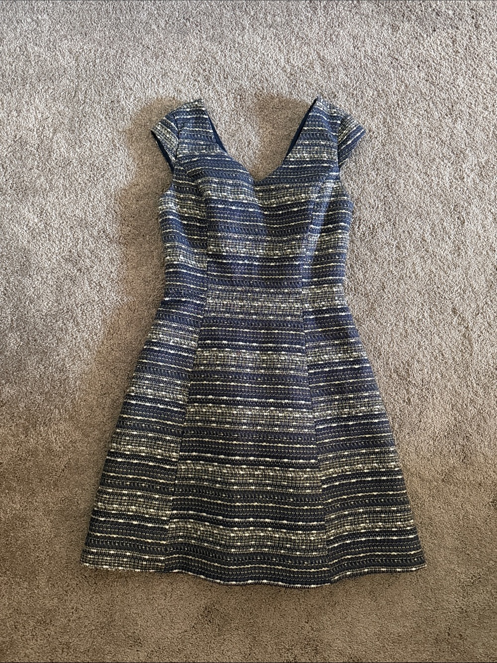 Lilly Pulitzer Navy and Silver Striped V-Neck Fit-and-Flare Mini Dress